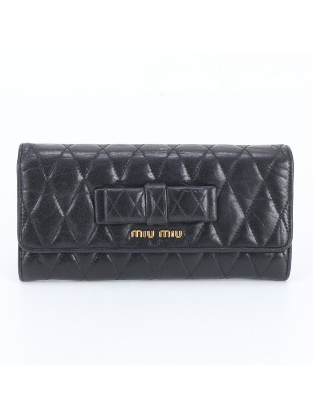 Miu Miu Matelasse Leather Wallet Ribbon Motif Long Bifold